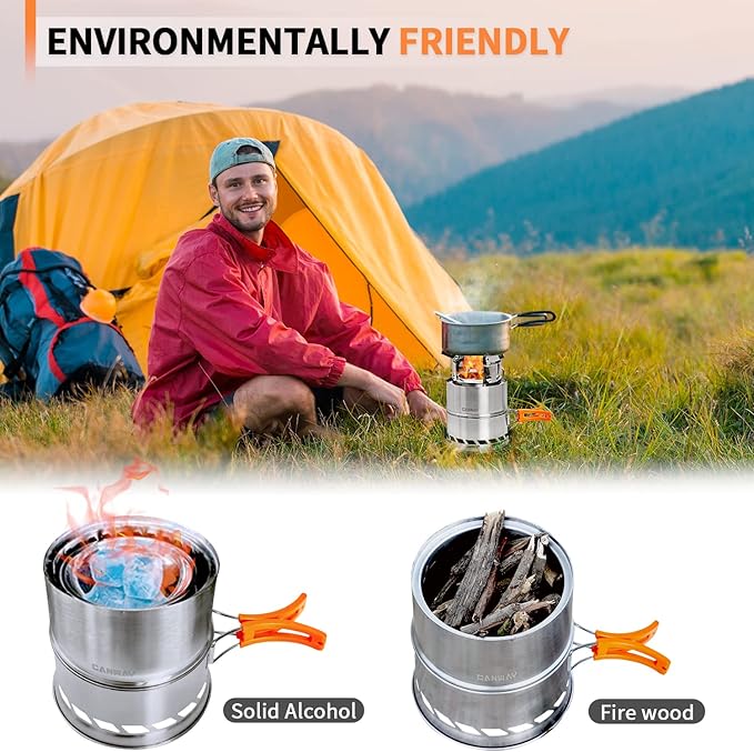 CANWAY Camping Stove, Portable Stainless Steel Wood Burning Survival Stove with Nylon Carry Bag for Outdoor Backpacking Hiking Traveling Picnic BBQ