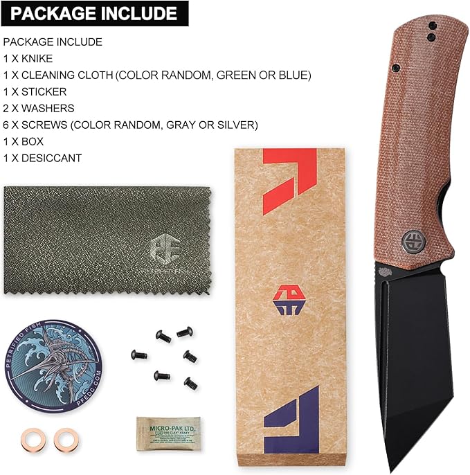 Petrified fish PFP01T Beluga,3.58" K110 Black Stonewashed Blade, 154g Micarta Handle Front Flipper Liner lock Folding knife (Brown Micarta, Black Stonewashed)