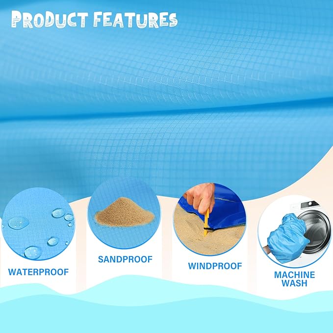 Beach Blanket Waterproof Sandproof 1-8 Adult Oversized 9'×10' Lightweight Durable Compact Sand Free Beach Mat for Travel Camping Hiking Picnic Blanket