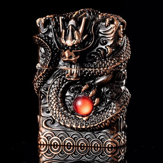 Dragon Lighter Premium Kerosene Soft Flame Lighter with Adjustable Flame, Refillable, Windproof and Pocket Size for Outdoor Camping, Travel, and Household Use (Bronze)
