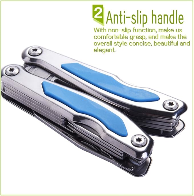 Folding Multitool Pliers Bottom Bone Elastic Forceps Clamp Multifunction Fine Blanking Pocket Pliers with Nylon Sheath and Gift Box Suitable for Home/Camping/Travel/Hiking/Outdoor Blue