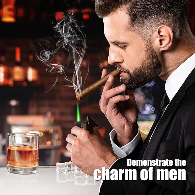 Jet Torch Lighter, Ace Card Green Flame Lighter, Metal Poker Design Windproof Refillable Butane Cool Lighter, Outdoor, Indoor, Camping, BBQ, Candle, Birthday, Gift for Men/Women (Without Gas)