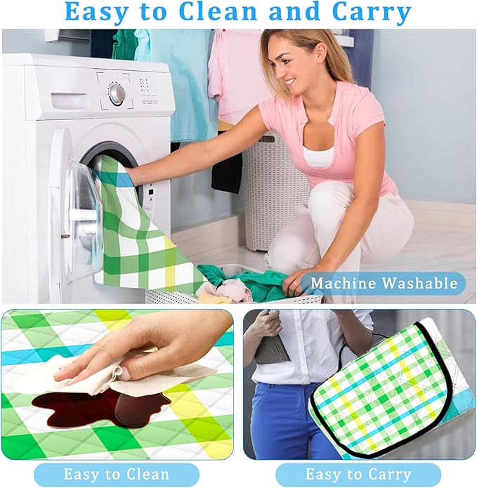 Portable Waterproof Picnic Blanket,Picnic Blankets Extra Large Outdoor 80"x80", Machine Washable, Extra Large Picnic Mat for Grass Concert, Park, Lawn,Travel,Green Gingham