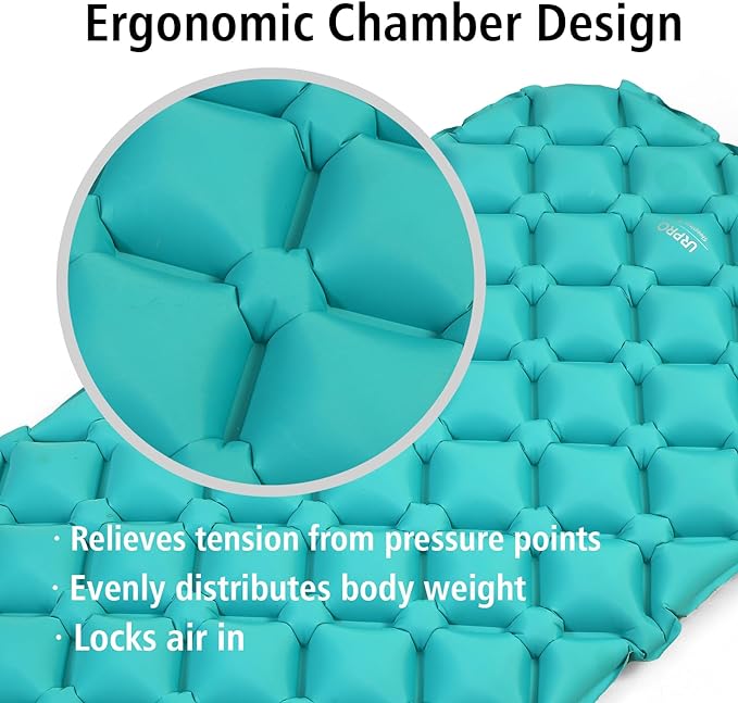 Camping Sleeping Pad Air Mattress - Inflatable Ultralight Ergonomic Design Compact Airpad Mat Backpacking Hiking Outdoor Activities Black