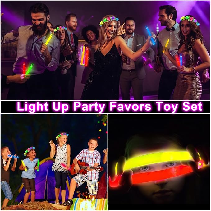 TURNMEON [ Ultra Bright ] 32 Pack 6" Glow Sticks Emergency Bulk Party Pack, 8 Color Neon Light Sticks Glow in The Dark, Waterproof Glow Accessories for Survival, Camping, Parties, Decorations