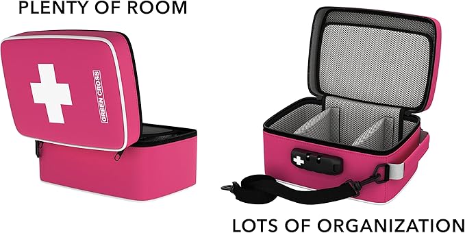 GREEN CROSS Medicine Bag with Combination Lock 8.5" x 5.5" x 4.5"(Pink Nylon)
