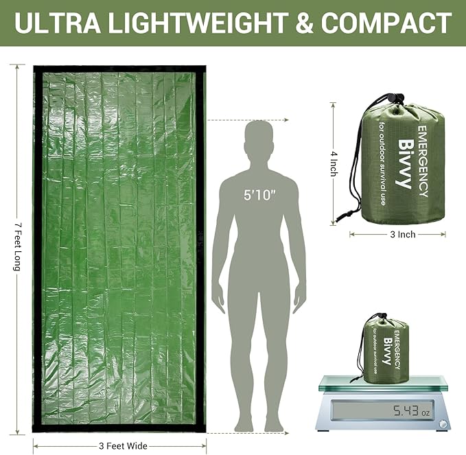 Esky Emergency Sleeping Bag, 2 Pack Portable Thermal Bivy Sack, Waterproof Lightweight Emergency Blanket Survival Gear with Compass and Whistle for Camping Hiking Outdoor Adventure