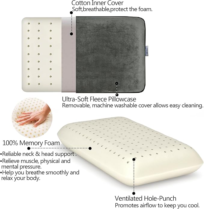 Compressible Travel Pillow, Memory Foam Camping Pillow, Contoured Support, Breathable Cover, Lightweight Easy-to-Carry for Backpacking, Airplane, Car