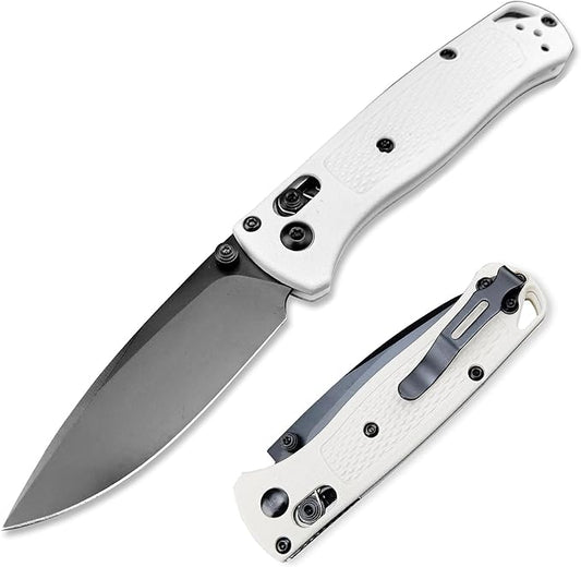 HUAAO Axis Lock Pocket Knife, EDC Mini Bugout Folding Pocket Knives, Plain Edge, Thumb Stud Manual Open, Nylon Grivory Handle with Belt Clip (black blade)