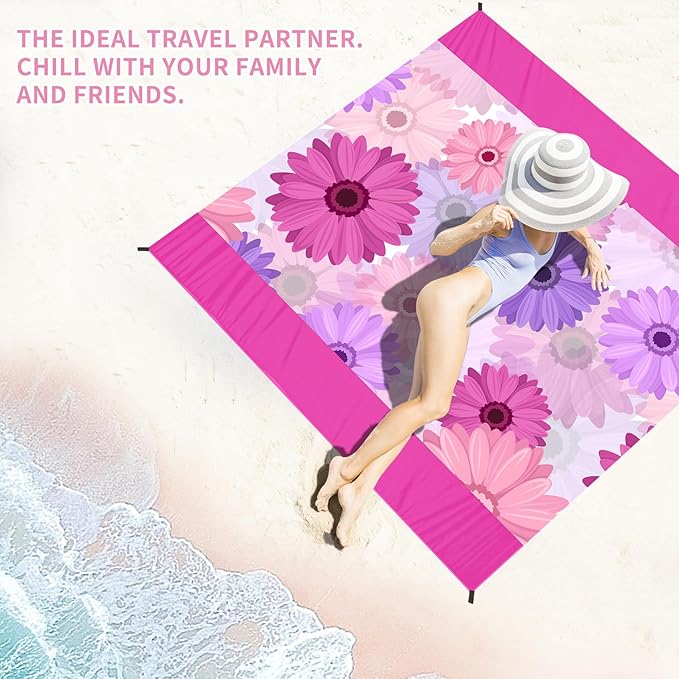 BYDOLL Beach Blanket Sandproof Waterproof 78''×81'' 1-4 Adults Compact Lightweight Oversized Beach Blanket Large Picnic Mat Beach Blanket for Travel Camping Hiking Picnic