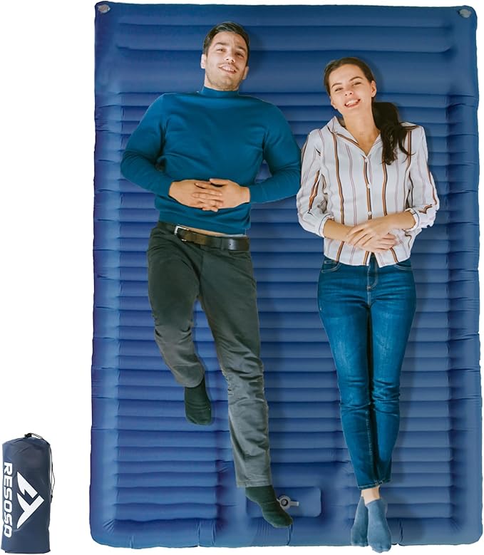 Double Sleeping Pad,4.75" Ultra-Thick Self Inflating Sleeping pad for Camping, with Pillow Built-in Foot Pump Camping Mattress for Backpacking, Car Camping, Hiking, Tent(Double Blue)