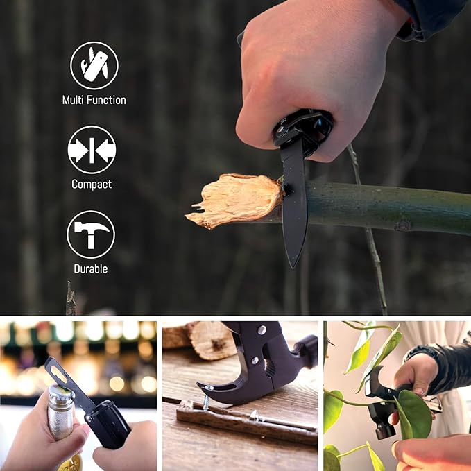 Hammer Multitool 15 in 1 | Multitool for Men | Compact Camping Multi Tool | Backpacking & Camping Multitool | Survival and Emergency Tool | Camping Hammer, Gifts for Men, Dad | Pocket Tool