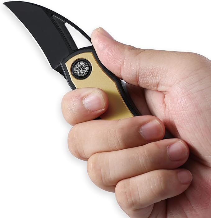 Knife Karasu Pocket Folding Knife,2.12" M390 Steel Blade Stonewashed Titanium Handle Front Flipper Knife,Small EDC Knife with Pocket Clip (Black Gold)