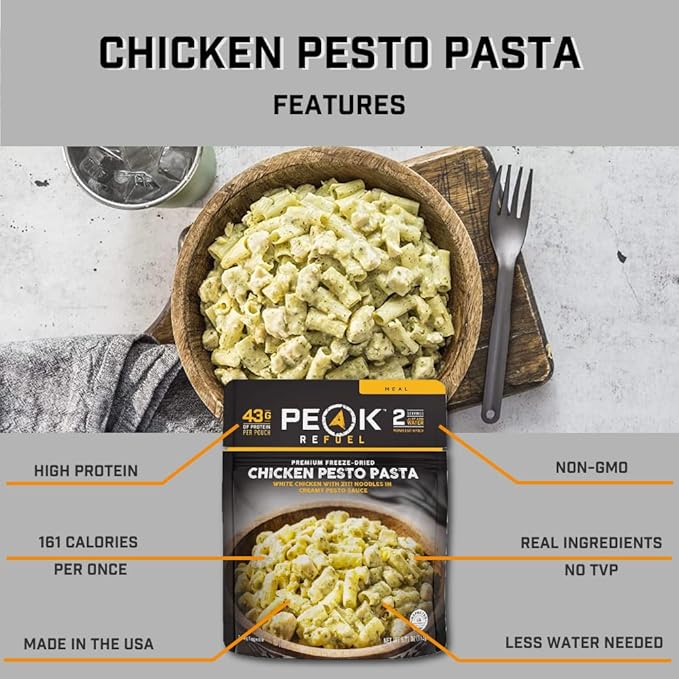 Peak Refuel Chicken Pesto Pasta | Freeze Dried Backpacking and Camping Food | Amazing Taste | High Protein | Real Meat | Quick Prep (6-Pack)