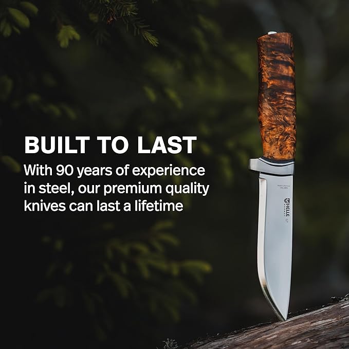 HELLE Knives - GT Triple Laminated - Fixed Blade - Classic Knife - Stick Tang - Birch Wood Handle - 14C28N Stainless Steel - Made in Norway