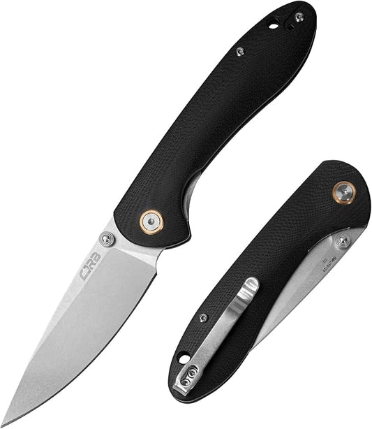 CJRB Folding Knife Feldspar Pocket Folding Knife Stonewash D2 Steel Blade G10 Tactical Handle EDC Knife,Black Handle (J1912)