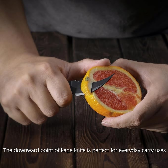 Knife Kage Front Flipper Knife,M390 Stonewashed Pikal Knife,Titanium Handle Pocket Knife Outdoor Folding Knife with Leather Sheath(Gold & Leather Sheath)