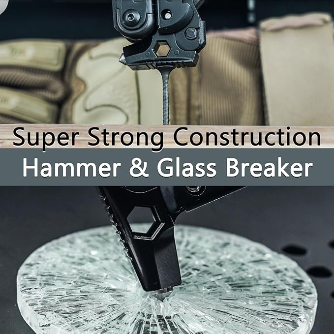 HX OUTDOORS 19 In 1 Pocket Multi Tool, Stainless Steel Multitools Pliers with Fire Starter and Glass Breaker, Folding EDC Camping Survival Tools for Men (Black)