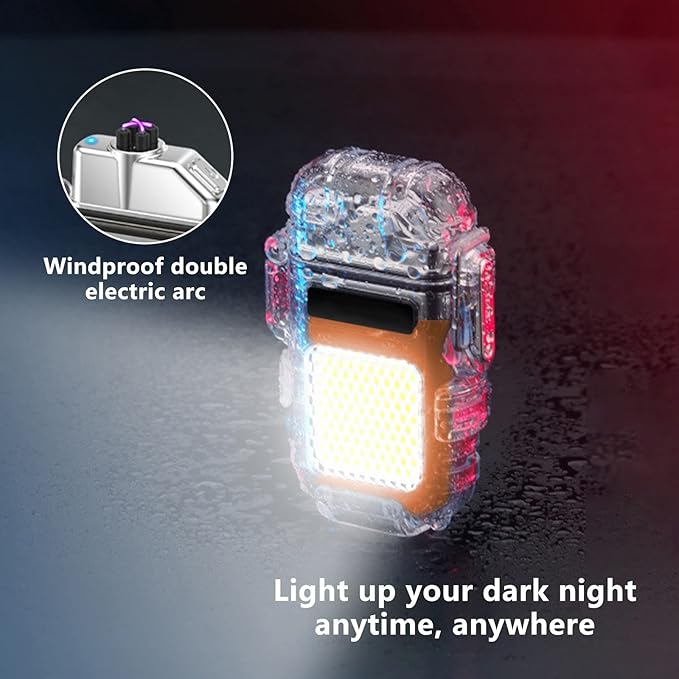 BABOBIU Electric Lighter Plasma Arc Lighter Windproof Waterproof USB Rechargeable Lighter Cool Lighter with Portable COB Flashlight Gift for Camping, Hiking, Adventure (Red)