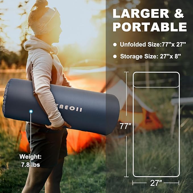 Self Inflating Sleeping Pad, 3" Extra Thick Memory Foam Camping Mattress Pad with Pillow, 4 Seasons Camping Air Mattress Insulated Foam Sleeping Mat for Car Camping, Travel, Tent, Cot, Floor