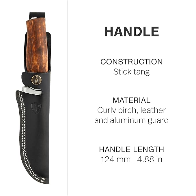 HELLE Knives - GT Triple Laminated - Fixed Blade - Classic Knife - Stick Tang - Birch Wood Handle - 14C28N Stainless Steel - Made in Norway