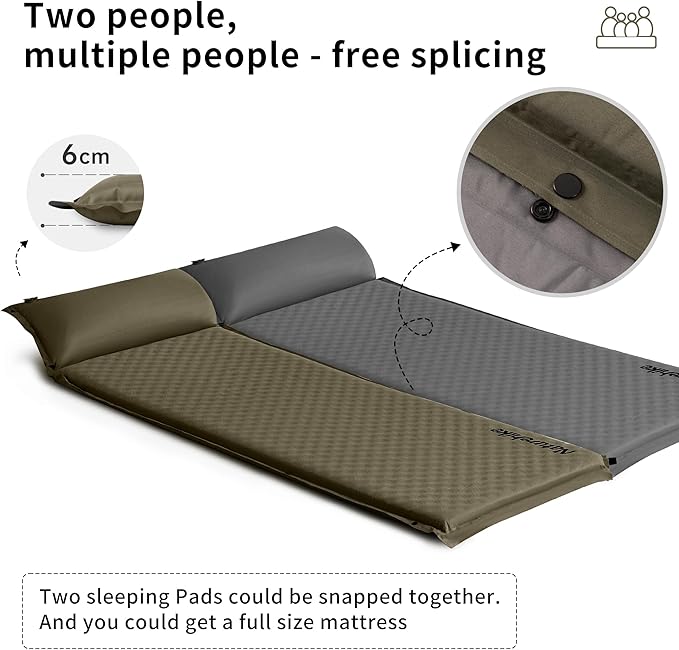 Naturehike Sleeping Pad, 2.4 inch Thick Self Inflating Sleeping Pad for Camping, Durable Camping Mattress Connectable with Multiple, Lightweight Sleeping Mats for Backpacking, Tent, Hammock, Hiking