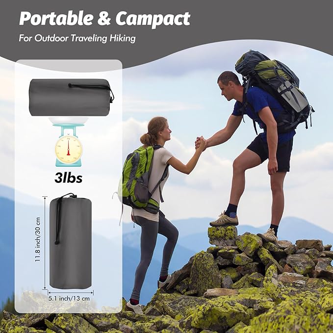 LAMA Double Sleeping Pad for Camping, 2 Persons Self Inflating Camping Mat for Sleeping, Ultralight Sleeping Mat with Pillow Built-in Pump, Ultra-Thick Air Mattress for Backpacking, Hiking, Grey