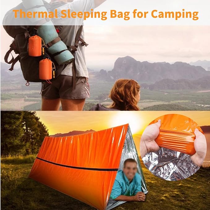 Emergency Sleeping Bag with Whistle 4 Pack, Portable Emergency Survival Bag, Lightweight Pocket Size Emergency Sleeping Bag, Waterproof Thermal Bivy Sack for Camping, Hiking (4Pcs+Whistle)