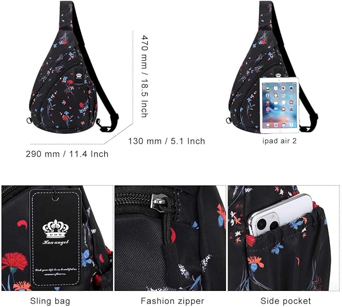 HUA ANGEL Crossbody Sling Bag for Men & Women Lightweight Waterproof Chest Shoulder Bag for Travel Hiking & Everyday Use