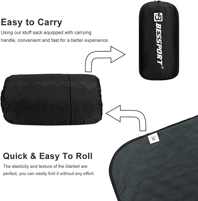 Bessport Camping Blanket Warm & Lightweight-800g, Quilted with Extra Thick Fleece Throw Blanket, Great for Camping, Outdoors, Hiking, Beach