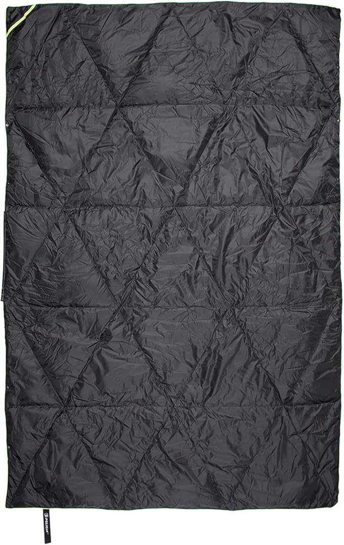 Pelican Outdoor Woobie Camping Accessories - Blanket - Poncho Liner w/Carry Bag - [Water Resistant] [600 Duck Down Fill] - Light, Soft, Warm Travel Blanket - Camping Gifts for Hiking, Picnic - Black