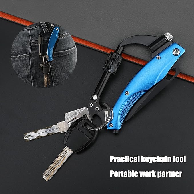 Multitool Carabiner with Knife : EDC Carabiners Keychain,LED Flashlight,Glass Breaker and Bottle Opener,Tactical Carabiner Multi-Tools and Outdoor Survival Gear for men