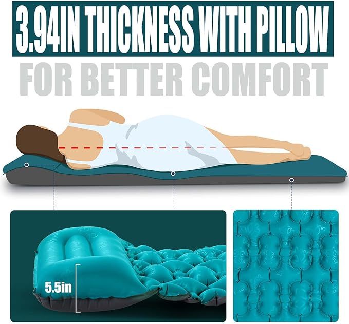 AKSOUL Self-Inflating Sleeping Pad Backpacking for Camping: Wide Inflatable Air Mattress Compact & Ultralight Sleep Mat, Lightweight Pads with Built-in Foot Pump, for Backpack Camp Hiking Traveling