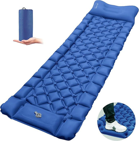 ONTYZZ Sleeping Pad for Camping Ultralight Inflatable Sleeping Pad with Built-in Foot Pump Upgraded Durable Compact Camping Air Pad for Camping Hiking Traveling, Blue