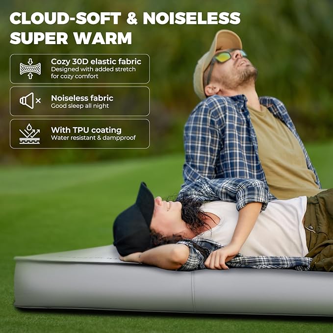 KingCamp Extra 5.9 INCH Thick Double Self Inflating Camping Mattress with 11 R-Value, Sleeping Pad Enlarge Foam Camping Pad, 4 Season Insulated Camping Mat for Tent, Car, Gray