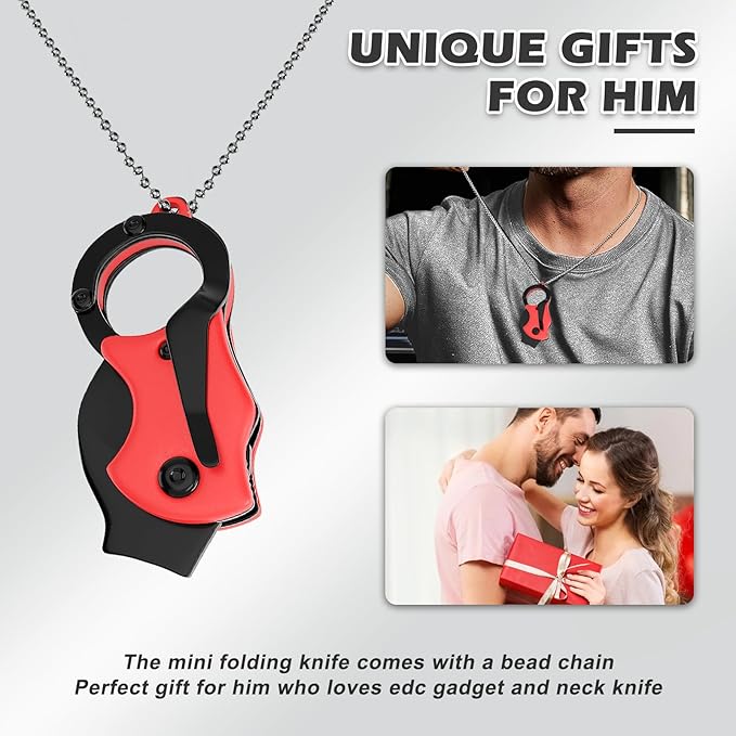 Mini Pocket Knife Neck Knife Cute Box Cutter - 3.3 Inch EDC Small Folding Knife Necklace, Stocking Stuffers Gifts for Men and Women (Red)