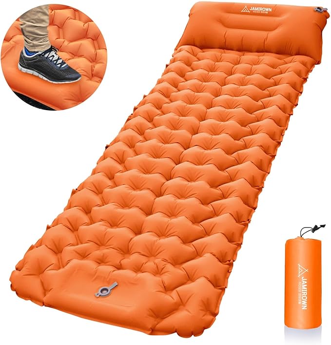 Inflatable Tents for Camping: Self-Inflating Sleeping Mat & Air Mattress - Comfortable Single & Adult Beds, Durable Air Pads for Outdoor Sleeping (Single, Orange)