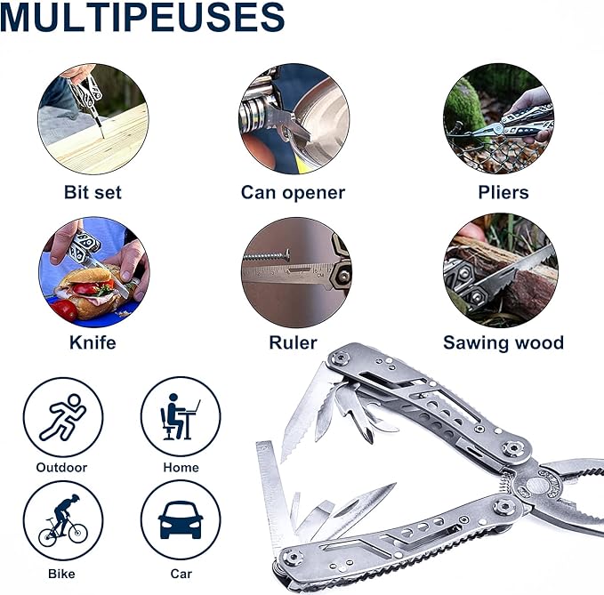Multi Tool: Multitool Pliers - Pocket Knife Set, 24-in-1 Camping Tool with Screwdriver Bits Set, Can&Bollte Opener for Camping, Gifts for Men Father/Husband/Boyfriend