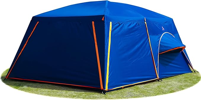 KTT Extra Large Tent 10-12-14 Person(Style-B),Family Cabin Tents,2 Rooms,3 Doors and 3 Windows with Mesh,Straight Wall,Waterproof,Double Layer,Big Tent for Outdoor,Picnic,Camping,Family Gathering