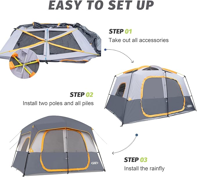 UNP 2/4/6/8 Person Tent, Portable Cabin Tent, Camping Tent 4-Person Easy Set Up, Waterproof with Top Rainfly for Outdoor Camping/Hiking