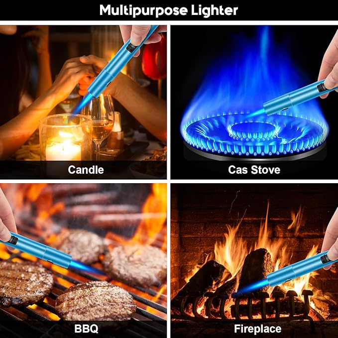LcFun Butane Torch Lighter 2 Pack Refillable Butane Lighter Adjustable Jet Flame Lighter Windproof Gas Lighter for Candle, Fireworks, BBQ, Camping-Butane NOT Included