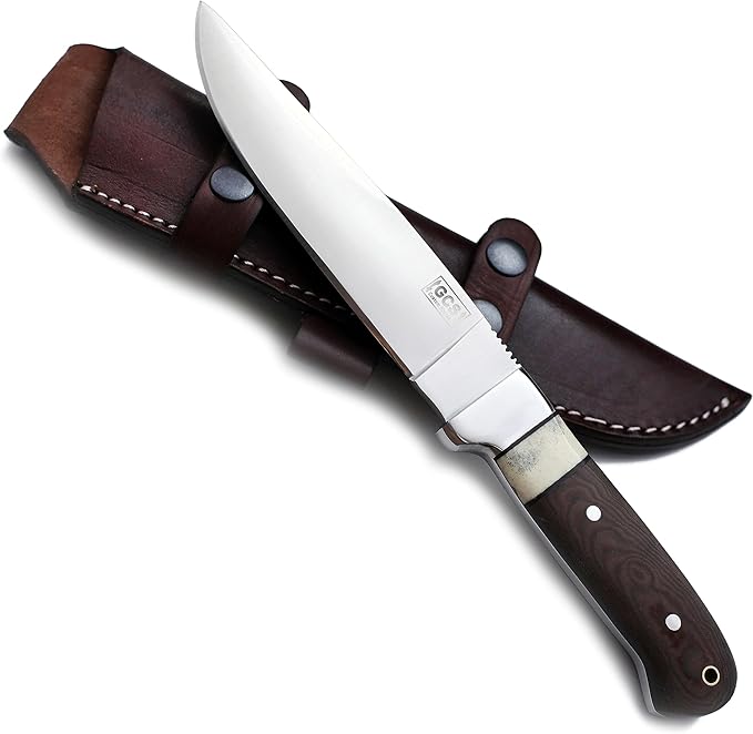 GCS Handmade D2 Steel Tactical Survival Hunting Camping Knife Brown Micarta Handle with Brown Leather Right or Left Hand Horizontal Fixed Blade Knife Sheath & Sharpening Stone GCS209