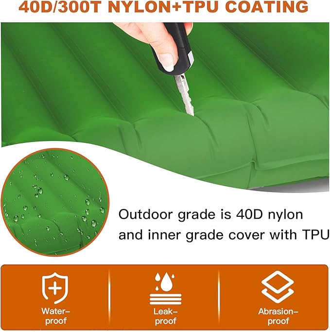Premium TPU Inflatable Sleeping Pad for Camping - Self-Inflating, Waterproof & Durable with Pillow and Pump - Perfect for Floor or Backpacking, Compact Design for Adults (Green)