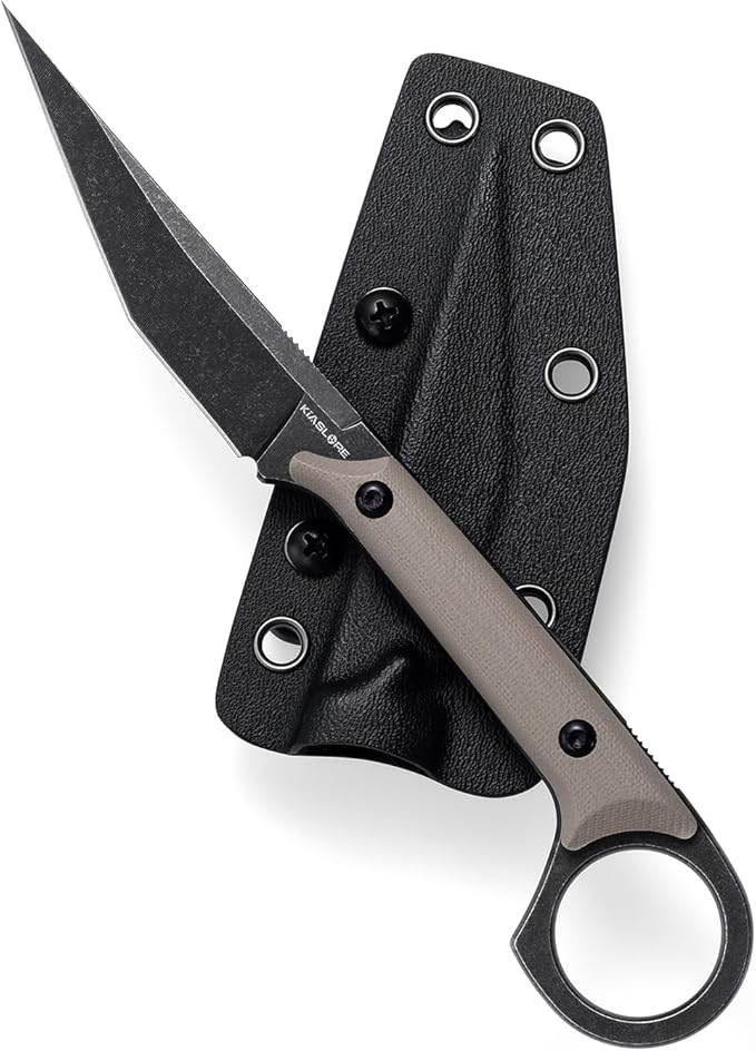 KS527 Fixed Blade Knife, D2 Blade G10 Handle for Men Women, with Kydex Sheath, Utility Knife for EDC Survival Hiking Camping Outdoor Everyday (Tan)