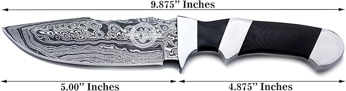 Handmade Damascus Steel Fixed Blade Bowie Knife For Edc,Hunting,Survival,Camping,Bushcraft and Fishing Fixed Blade Drop Point Blade Full Tang Micarta Handle with Cowhide-Leather Sheath -WKD-806