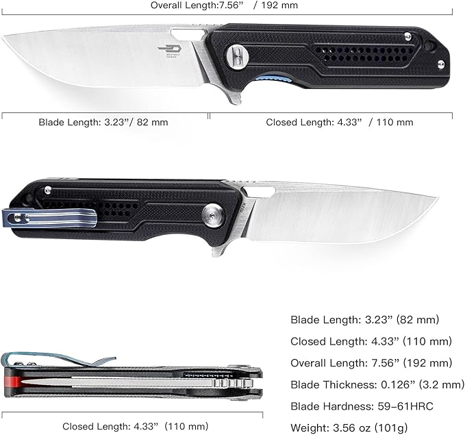 BESTECH KNIVES Pocket Folder Folding Knife: 3.23" K110 Steel Blade, G10 Scales, Flipper, Liner Lock, EDC Titanium Clip, BG35A-1 (Black)