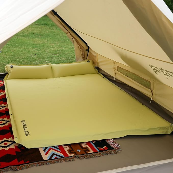 Lightweight Camping Sleeping Pad Inflatable Sleeping Mat Compact Camping Air Mattress with Pillow 2 Person Backpacking Foam Sleeping Pad