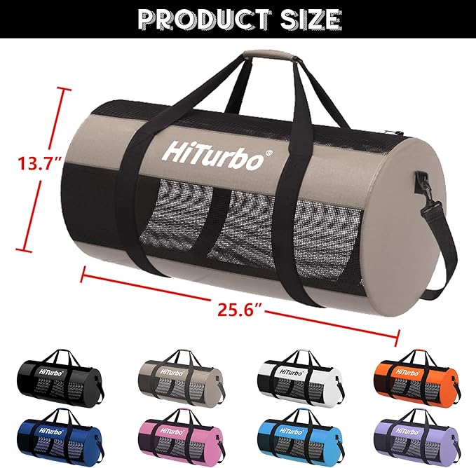 Hiturbo Mesh Dive Duffel Bag: Scuba Gear Bags for Diving, Snorkeling, Freediving and Swimming - 60L Travel Beach Pool Water Sports Equipment Bag with Shoulder Strap