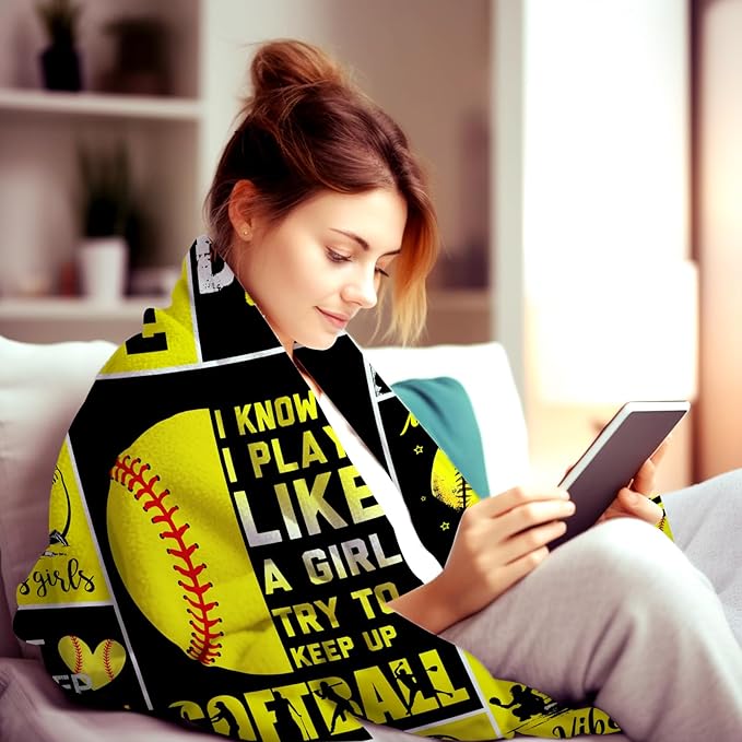 Softball Blanket Gifts for Girls Women Men Team,Soft Cozy Sport Softball Blankets and Throws Bed Bedding Outdoor,Funny Softball Gifts for Kids Boys Softball Lovers 80"x60"