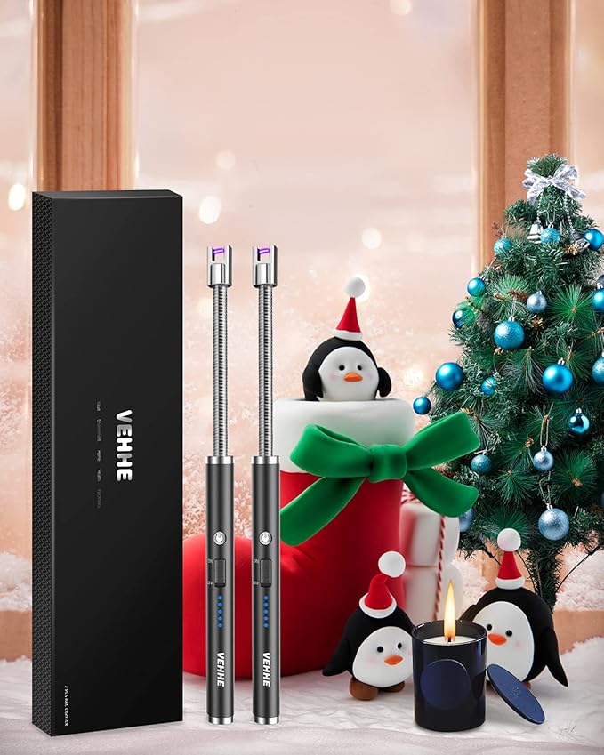 VEHHE USB Lighter, Candle Electric Lighter with Safety Lock Rechargeable Arc Lighter with LED Display, 360° Flexible Long Neck Lighters for Candles Grilling Cooking Barbecue Camping Windproof